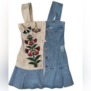 Embroidered Denim and Cream Women's Casual Top